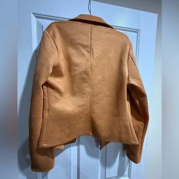 Automet Camel Moto Jacket NWT Faux Suede Zip Up Biker Jacket Neutral Chic Medium - Picture 4 of 4
